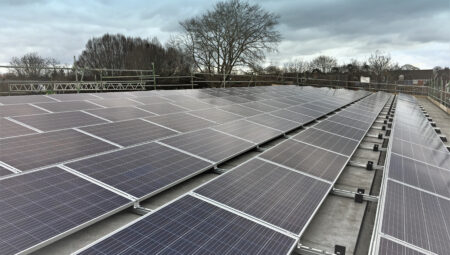 Brookside Primary School rooftop solar PV panels, community owned and operated by Low Carbon Hub, Oxfordshire