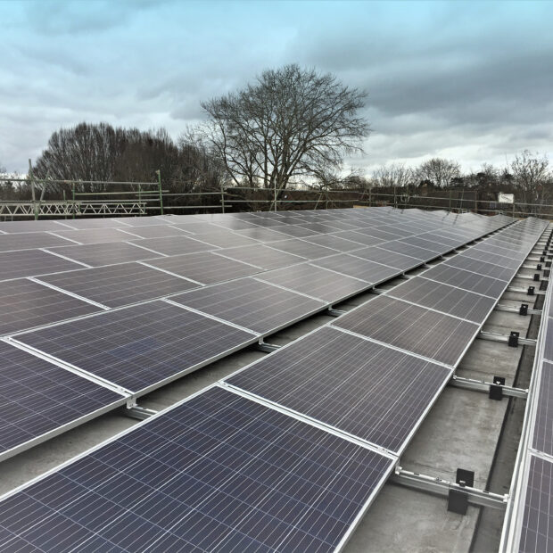 Brookside Primary School rooftop solar PV panels, community owned and operated by Low Carbon Hub, Oxfordshire