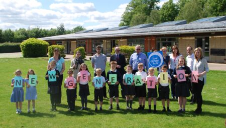 Bure Park Primary School rooftop solar PV panels, community owned and operated by Low Carbon Hub, Oxfordshire