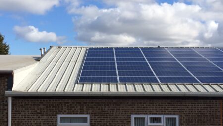 Solar panels on the rooftop of Owen Mumford, owned and managed by Low Carbon Hub
