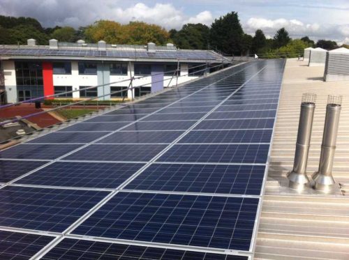 Solar panels on the rooftop of Banbury Academy, owned and managed by Low Carbon Hub