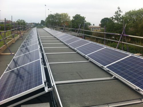 Solar panels on the rooftop of Edward Feild School, owned and managed by Low Carbon Hub