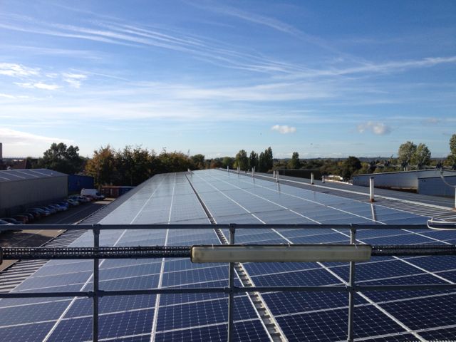 Solar panels on the rooftop of Oxford Bus Company, owned and managed by Low Carbon Hub