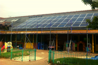 Solar panels on the rooftop of Long Furlong School, owned and managed by Low Carbon Hub