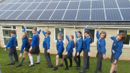 Solar panels on the rooftop of Middle Barton School, owned and managed by Low Carbon Hub