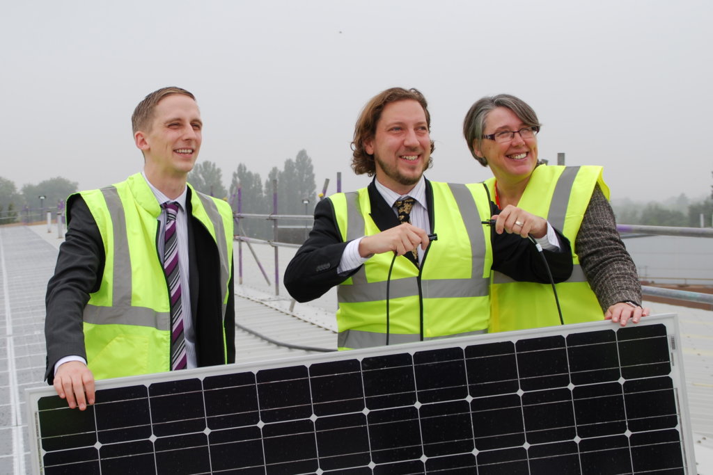 Solar panels on the rooftop of Oxford Bus Company, owned and managed by Low Carbon Hub
