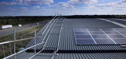 Solar panels on the rooftop of Prodrive owned and managed by Low Carbon Hub