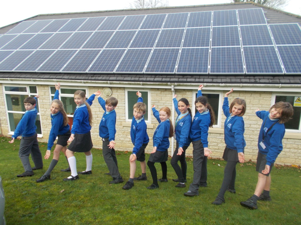 Solar panels on the rooftop of Middle Barton School, owned and managed by Low Carbon Hub
