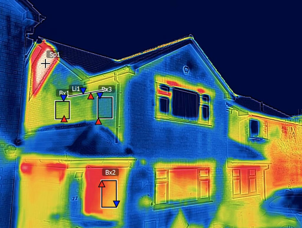 Maureen's home seen through a thermal imaging camera