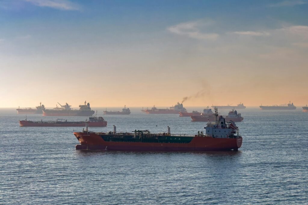 Oil tankers at sea – fossil fuel shipments like htis have been disrupted by the closure of the Strait of Hormuz